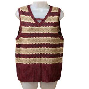 Liz Claiborne Striped Knit Sweater Vest Large Angora Wool Blend Dark Academia